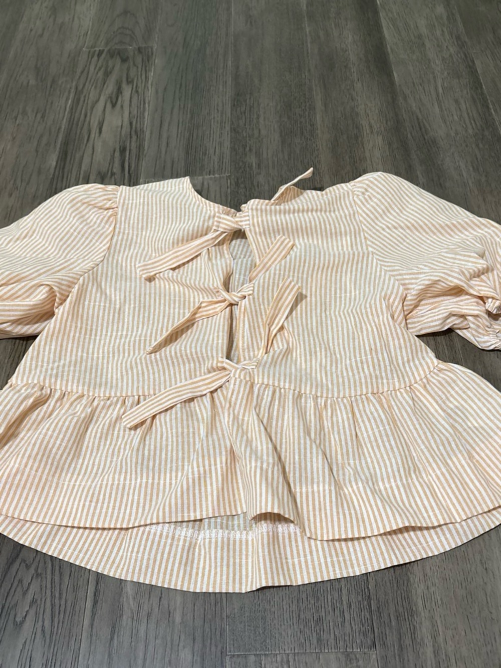 SHEIN Cream & Peach Striped Tie-Front Peplum Blouse